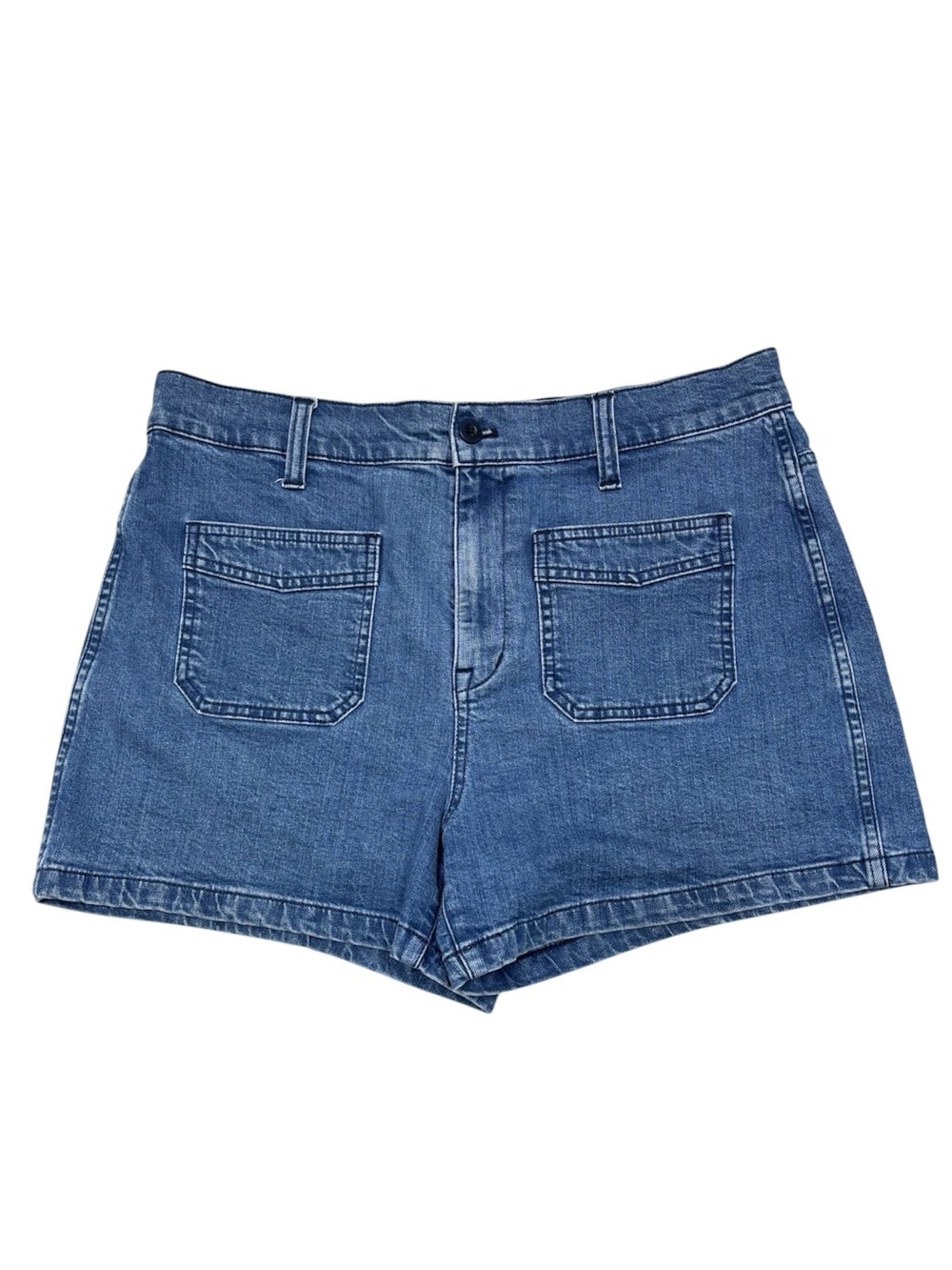 Madewell High Rise Denim Boyshorts Emmy Earl Wash Patch Pockets Size 32 Blue